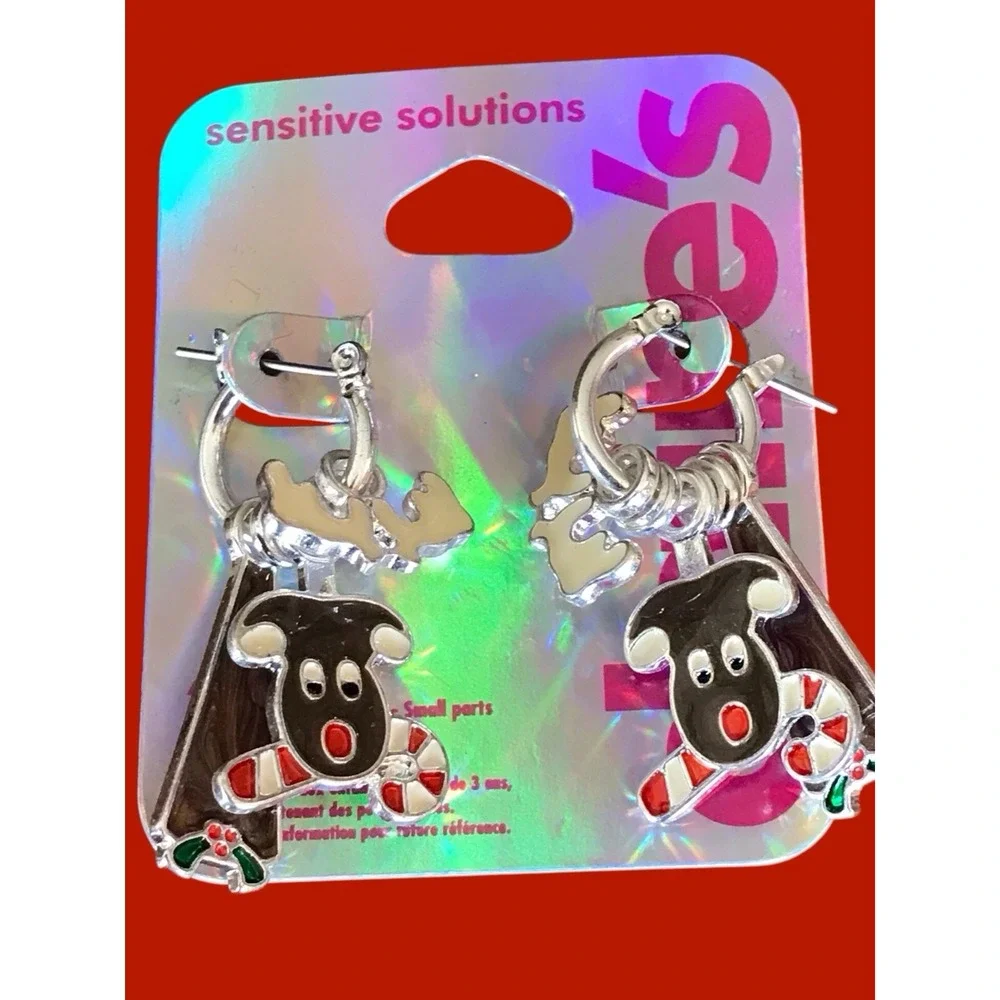 New Y2K VTG Claires Hoop‎ Reindeer Shaped Drop/Dangle Christmas Earrings